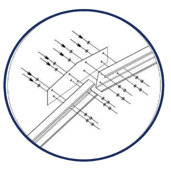 Pre-Punched Ridge Plate assembly diagram showing bolt positions